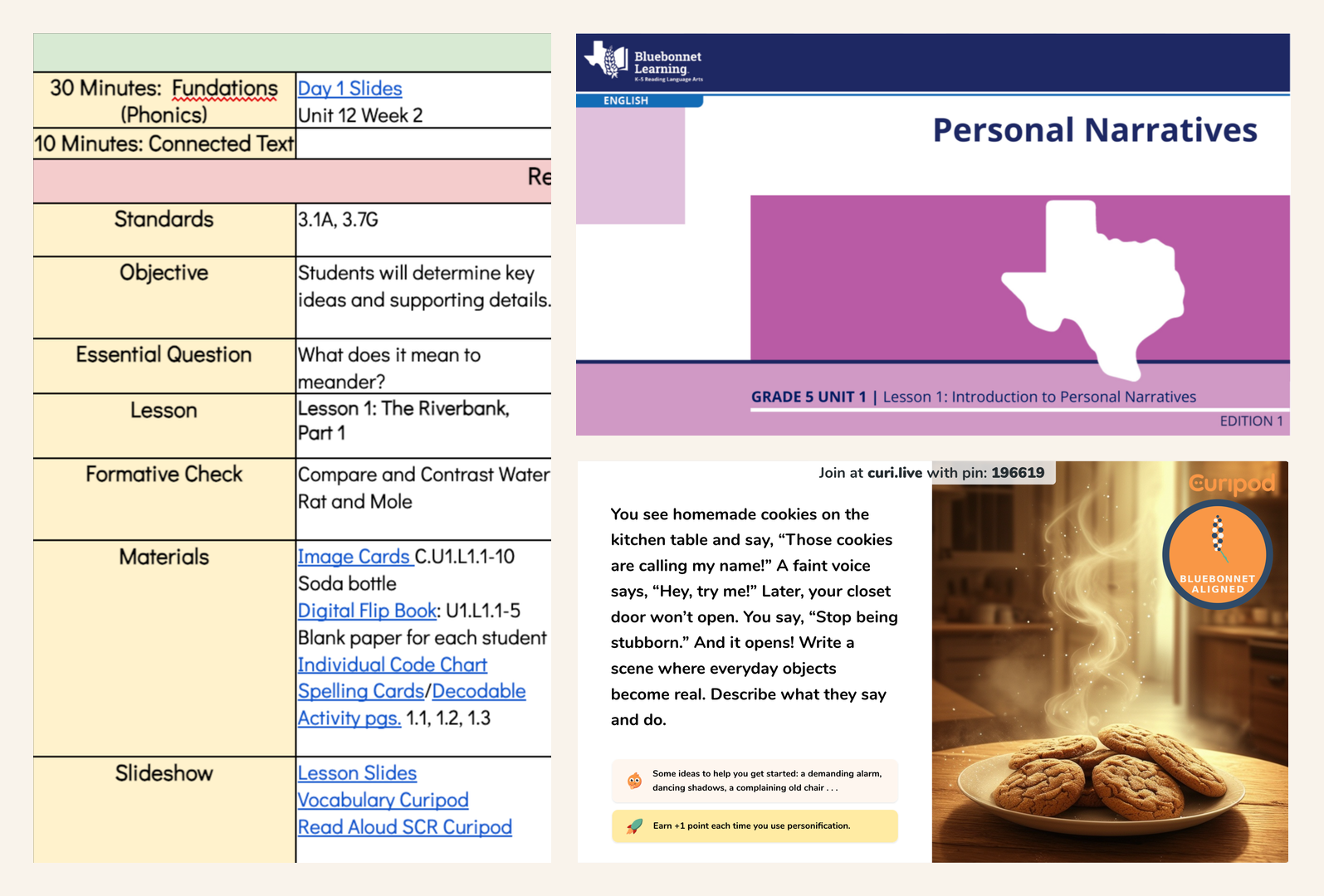 A Bluebonnet unit map and workbook spread